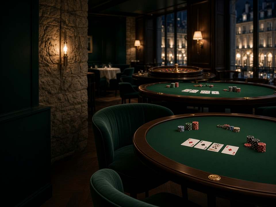 Table de cartes et jetons.